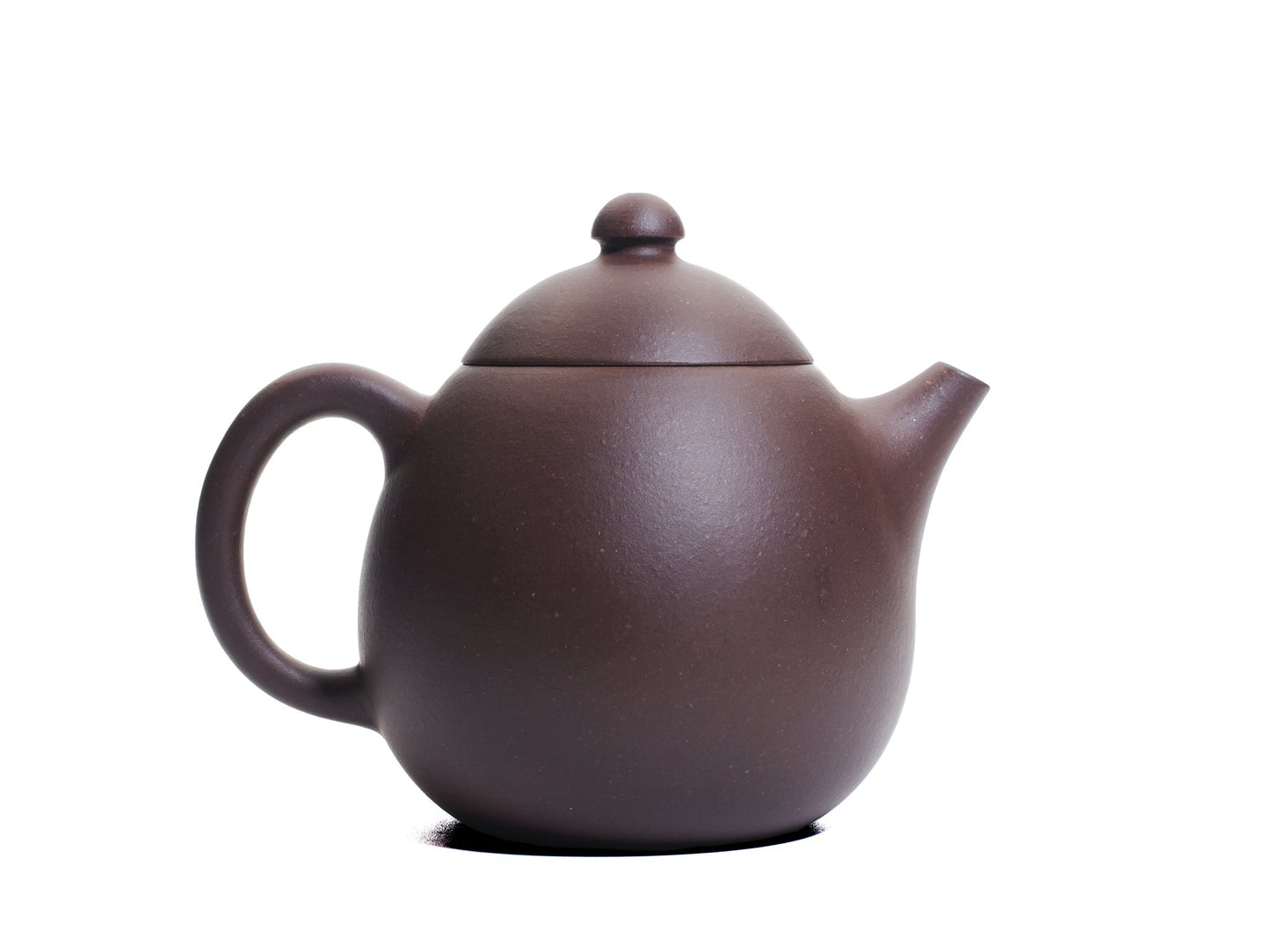 Right side view of the Da Long Dan teapot showing the curved spout and large rounded handle on the egg‑shaped body.