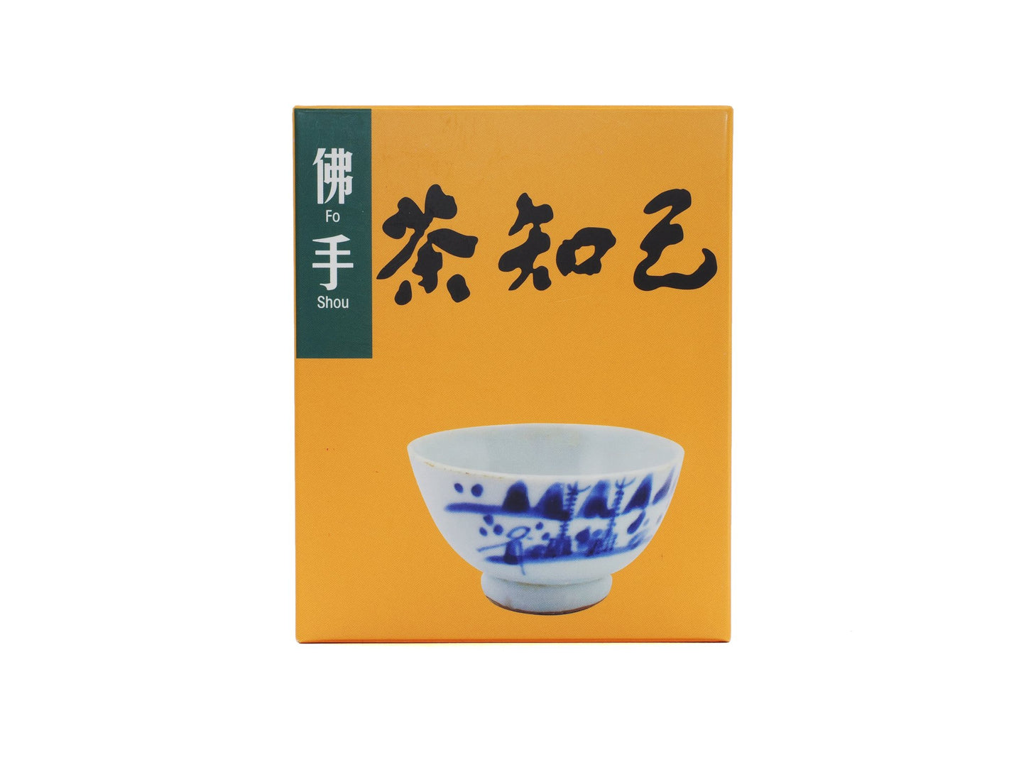 Cha Zhi Ji branded retail box for Fo Shou tea featuring blue-and-white porcelain teacup