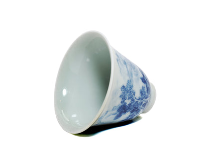 Interior view of wood kiln fired Jingdezhen porcelain teacup