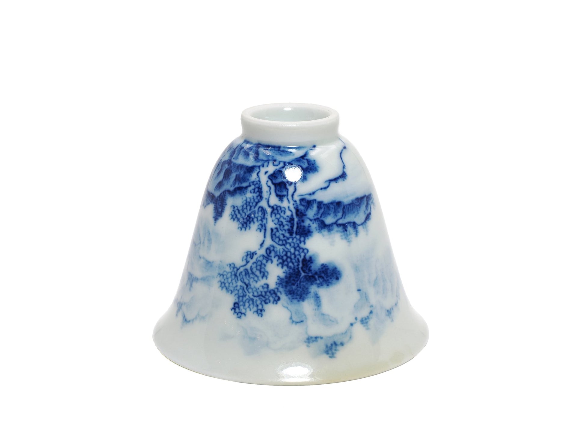 Upside down view of modern Jingdezhen blue and white teacup, design 2