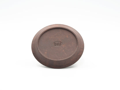 Bottom view of carved Yixing Tea Coaster in Bronze Grade clay with maker’s mark