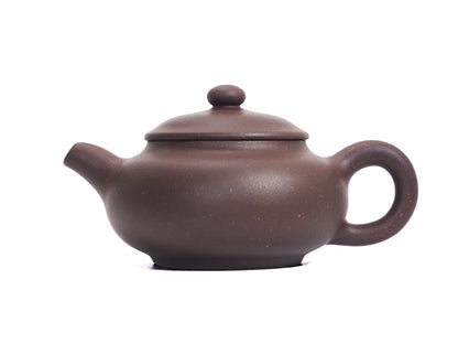 Right side view of 50ml Pan Hu Yixing Teapot in natural unglazed purple clay