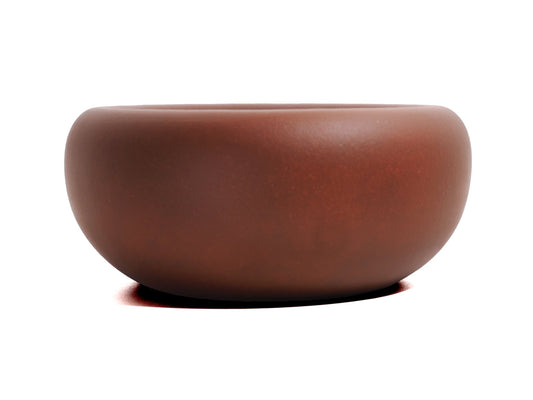 Front view of round Yixing tea waste bowl made from Old Purple Clay