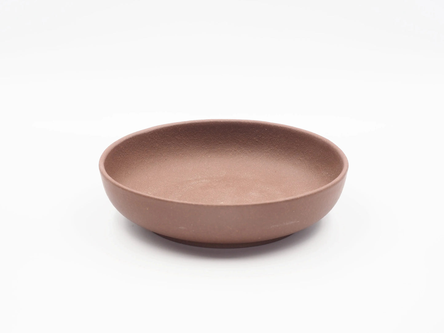 Handcrafted round Yixing clay tea boat, a matte purple clay gongfu tea tray