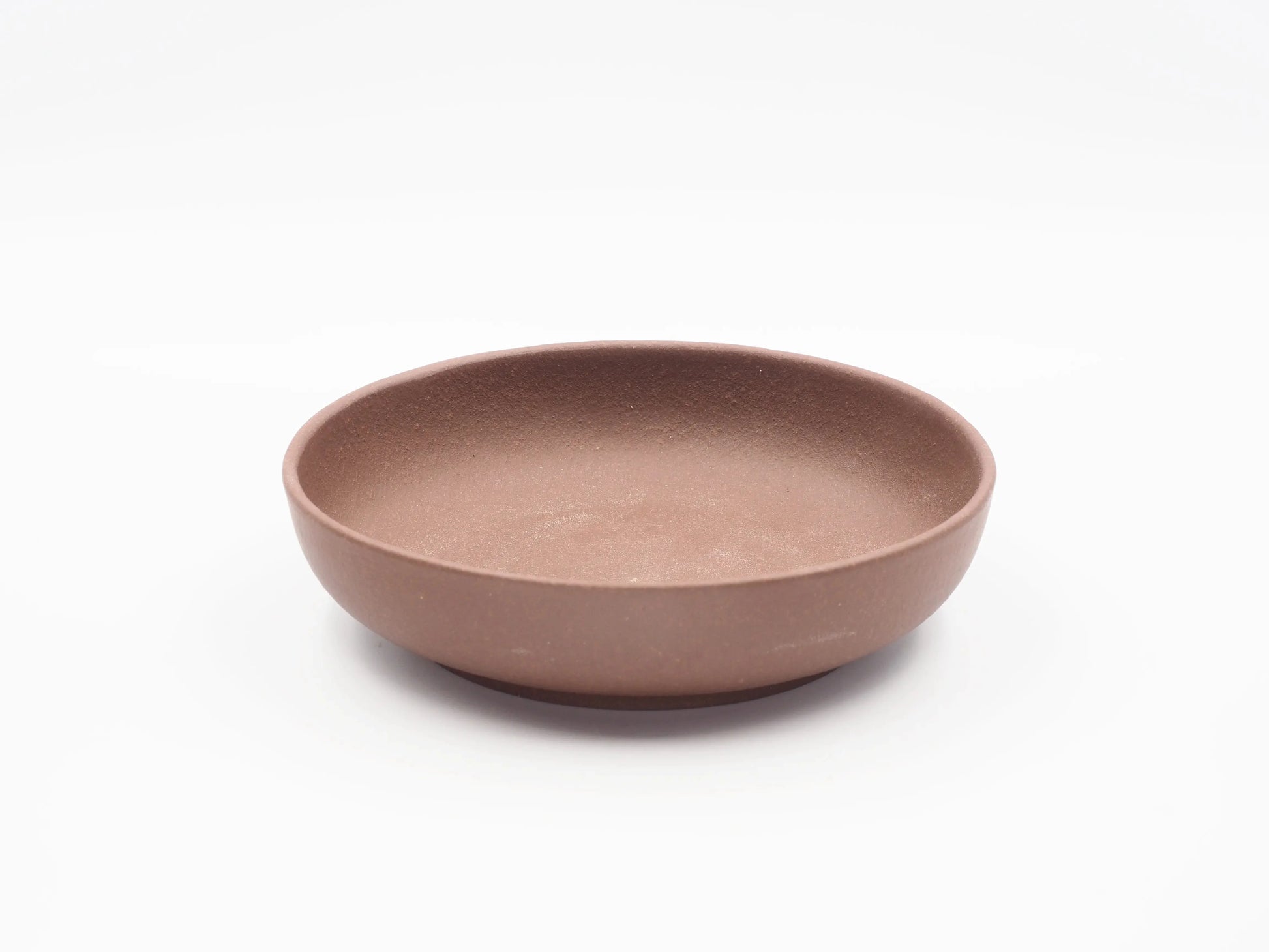 Handcrafted round Yixing clay tea boat, a matte purple clay gongfu tea tray