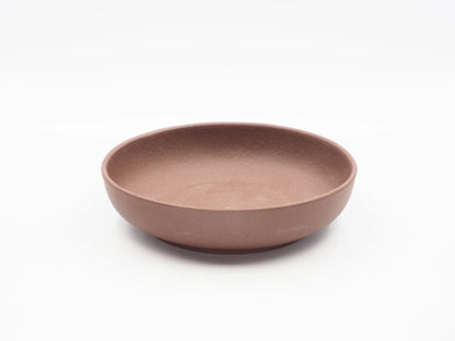 Handcrafted round Yixing clay tea boat, a matte purple clay gongfu tea tray