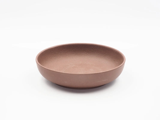 Handcrafted round Yixing clay tea boat, a matte purple clay gongfu tea tray
