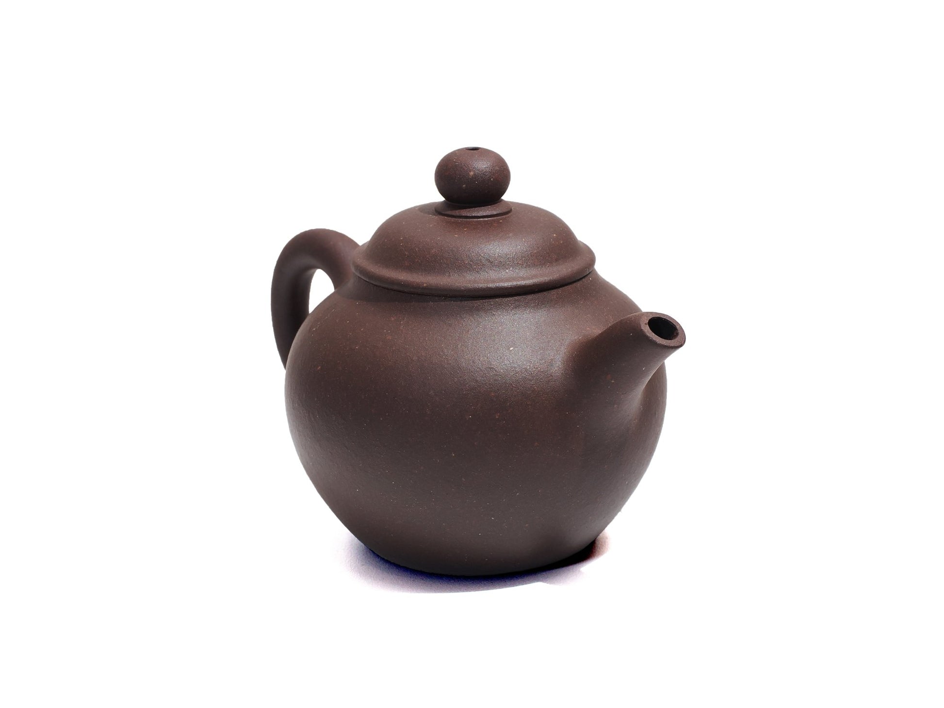 Angled front-right view of Yi Gong Qiu Shui Yixing teapot, 50ml bronze-grade