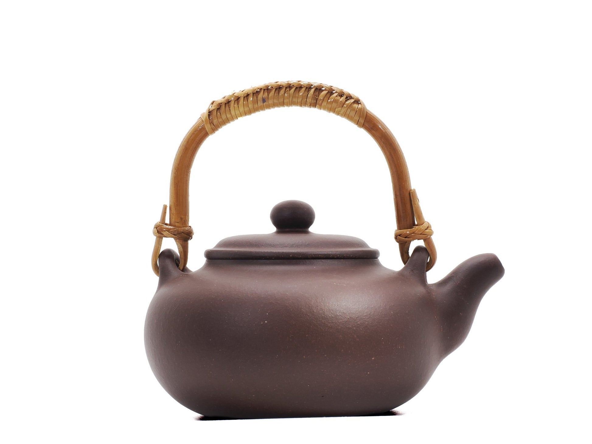 Full right view of kettle with bamboo handle